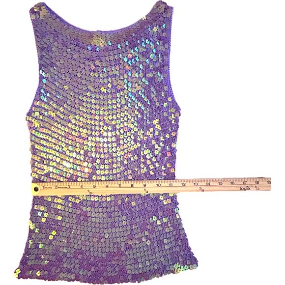 VINTAGE Lavender Sparkly Sequins Crochet Sleeveless Top Medium NWOT - Picture 6 of 11